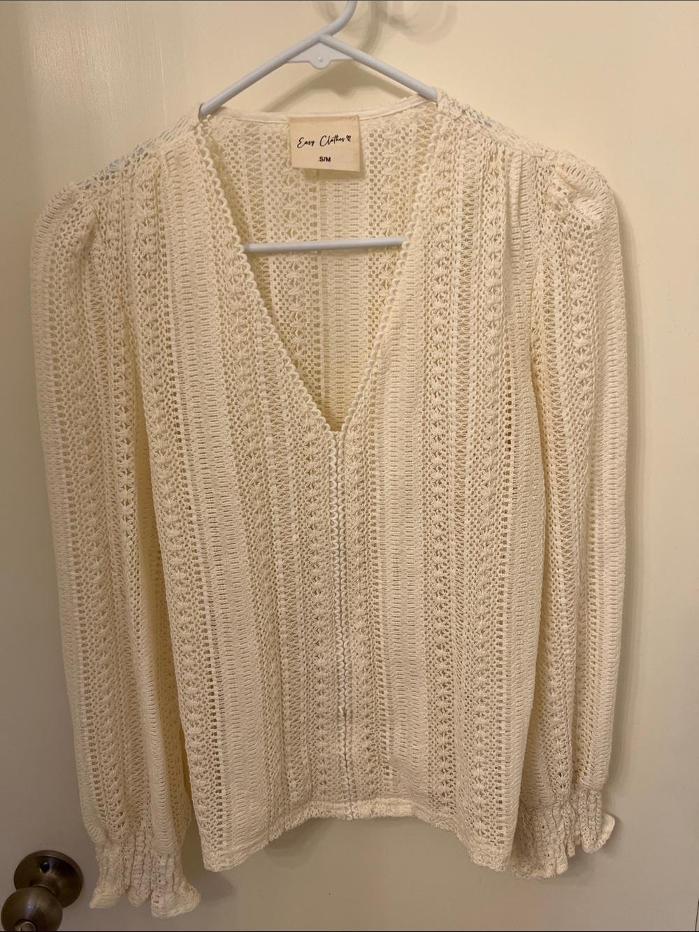 Eve Oliver Cream Open-Knit V-Neck Sweater - Picture 1 of 4
